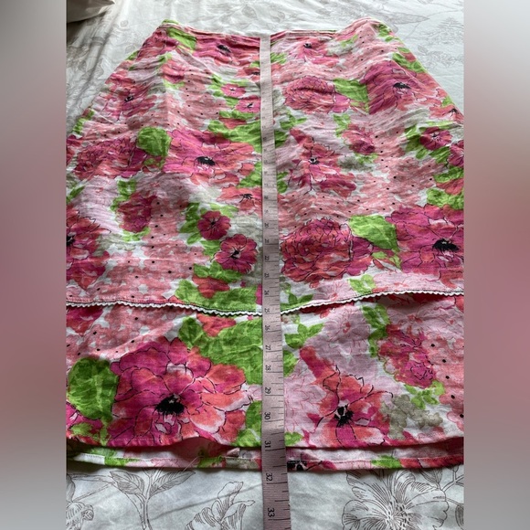 Vintage Pull On Linen Blend Floral Midi Skirt XL Petite Cottage Fairy Boho Y2K - Picture 7 of 7